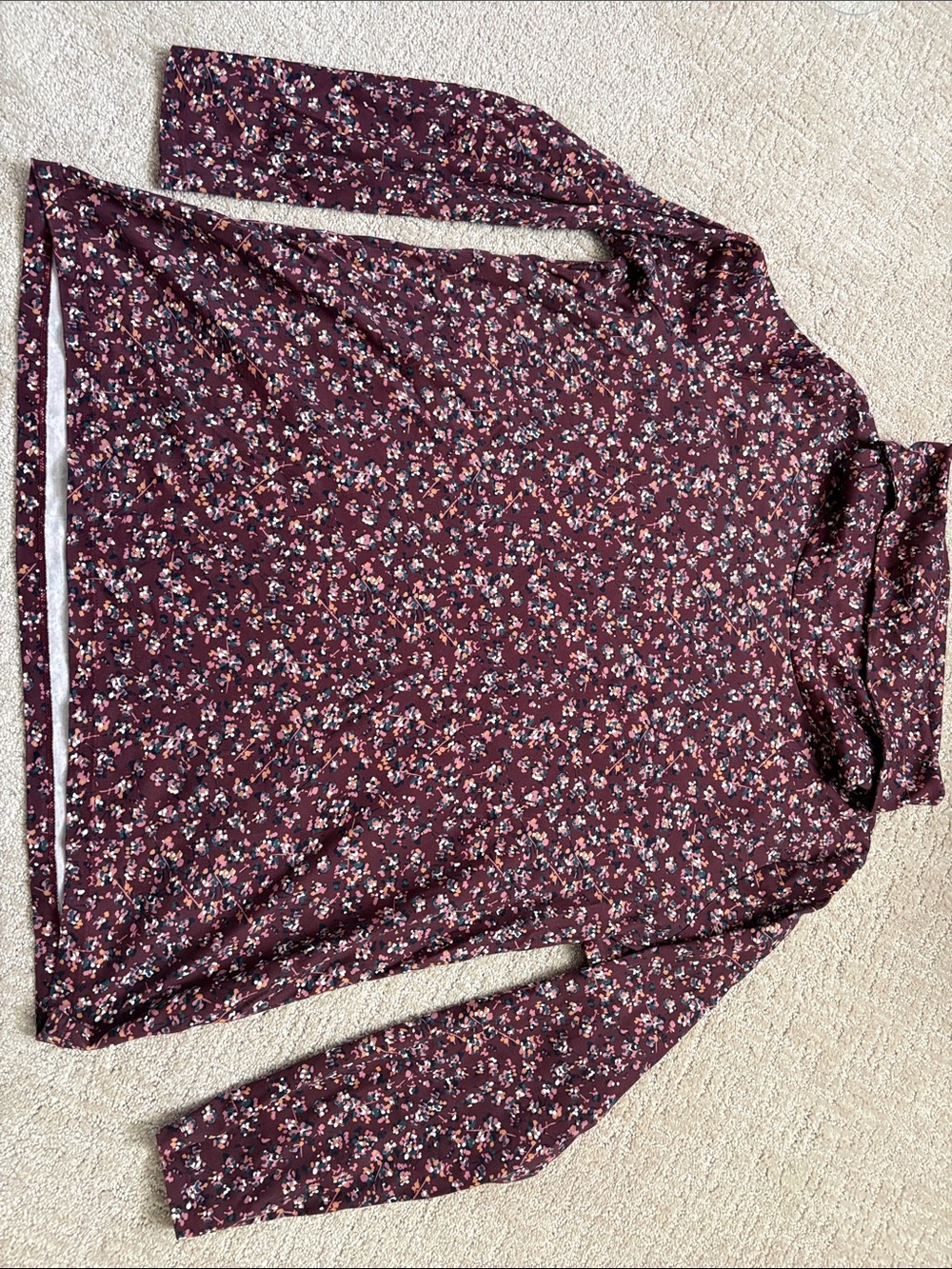 L.L. Bean Burgundy Floral Turtleneck Tee Womens 1x Pima Cotton Fall Winter